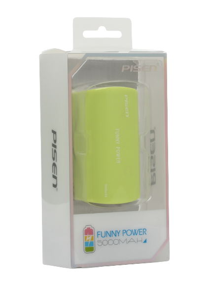 PISEN แบตสำรองแท้ 5,000 mAh พาวเวอร์แบงค์ USB 5V-2A Funny Power Ⅱ รุ่น TS-D127 ไฟฉาย LED ส่องสว่างยามค่ำคืนในตัว เก็บประจุเต็มที่ได้ยาวนาน รูปทรงกระบอก ขนาดกระทัดรัดจับถนัดกระชับมือ - สีเขียวอ่อน