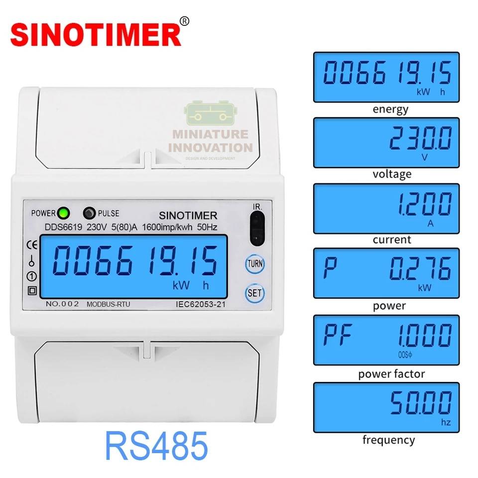 DDS6619-015 Multi function Single Phase 5-100A 230V AC Energy Meter ไฟฟ้า Meter Monitor DIN Rail RS485 Modbus