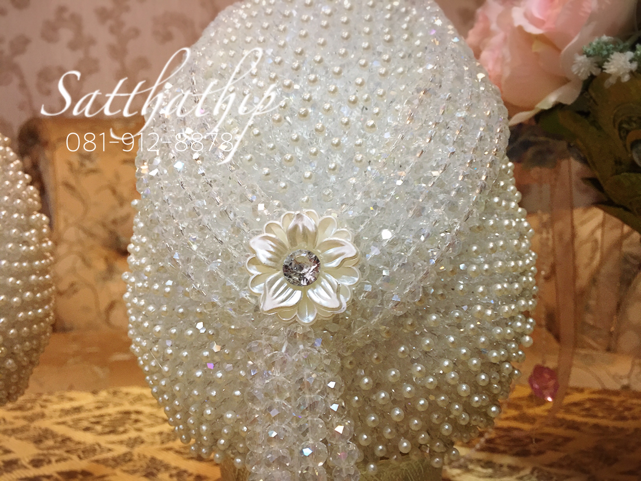 พานพุ่ม - พานพุ่มสักการะ - พานพุ่มคริสตัล สีขาว - Phan bush