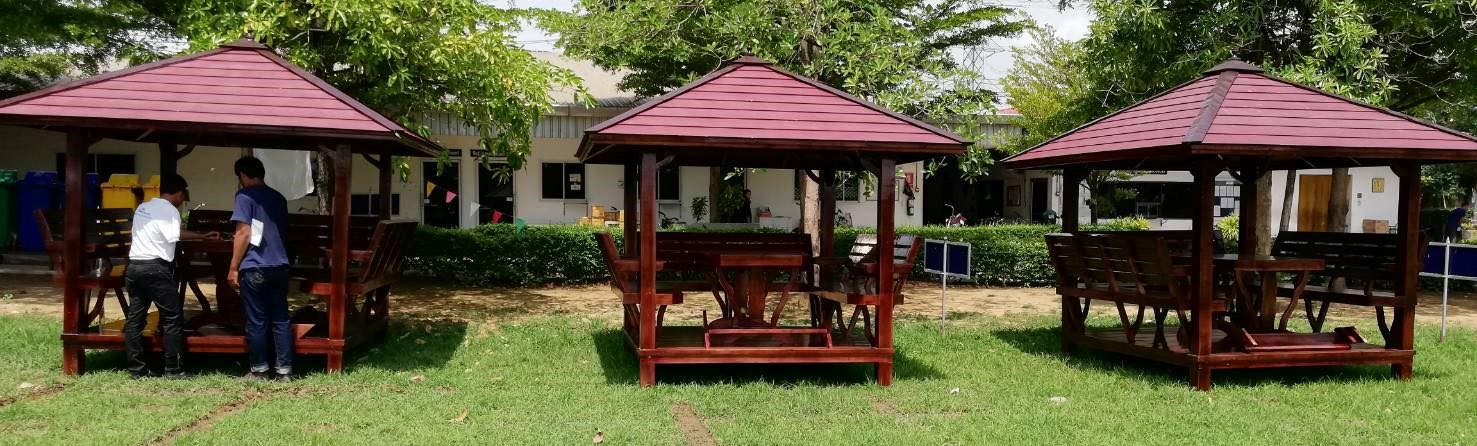 ( รหัส DT1-3x3 ) ศาลา แหย่งเสาตรง ไม้สัก สีโอ๊ค คาตาล2ชั้น เชิงเรียบโมเดิอร์น / ขนาด 3.00x3.00x3.00 เมตร