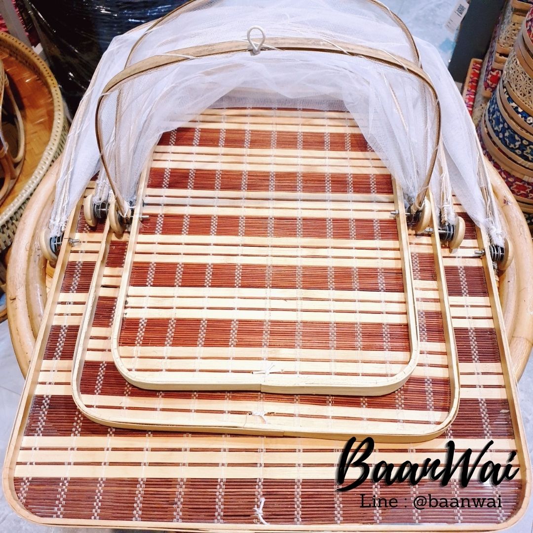 ถาดไม้ไผ่มีมุ้งครอบ ทรงสี่เหลี่ยม มุ้งครอบอาหาร มุ้งครอบกันแมลง