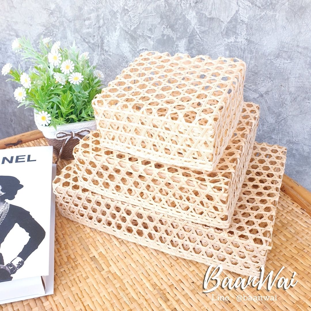 กล่องชะลอมทรงเหลี่ยม กล่องชะลอม กล่องใส่ขนม กล่องใส่ของฝาก