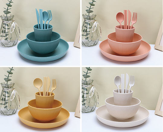 ชุดสินค้าฟางข้าวสาลี,แก้วน้ำรักษ์โลก,ชุดชามช้อนส้อมจานแก้วน้ำ,ชุดของที่ระลึก,ของที่ระลึก,ของชำร่วยแก้วลดโลกร้อน