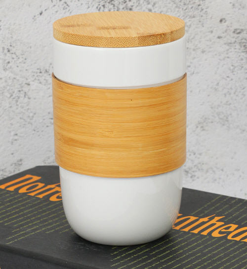 แก้วเซรามิค,แก้วเซรามิก,แก้วกาแฟ,สกรีนโลโก้,ฝาไม้ไผ่