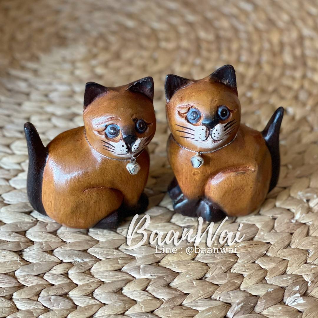 น้องคู่บุญ แมวไม้แกะสลัก สัญลักษณ์ความโชคดี แคล้วคลาดภัยอันตราย