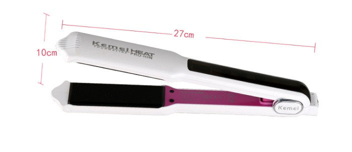 Kemei Heat Pro ION เครื่องหนีบผม ความร้อนสูง ทัวร์มาลีนเซรามิกแผ่นกว้าง KM-1088 ร้อนเร็ว ปรับอุณหภูมิดิจิตอล 150-230 องศา จอ LCD ปุ่มสัมผัส - สีขาว