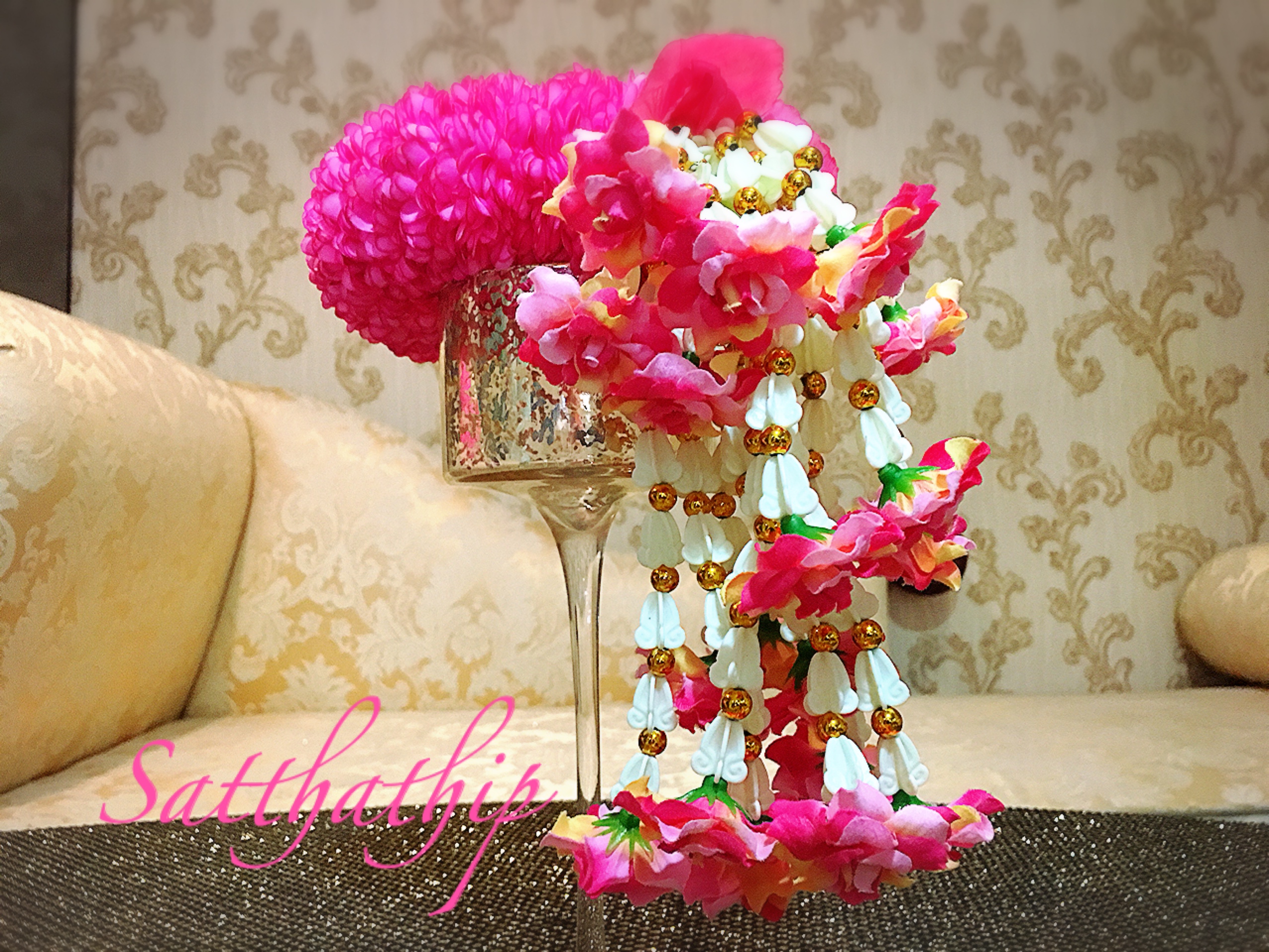 พวงมาลัยผ้า - พวงมาลัยดอกมัม ประดิษฐ์ - พวงมาลัยถวายศาลพระภูมิ - Fabric Garland