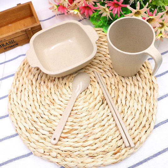 ชุดสินค้ารักษ์โลก,ชุดแก้วน้ำชามข้าวฟางข้าวสาลี,ผลิตภัณฑ์ฟางข้าวสาลี