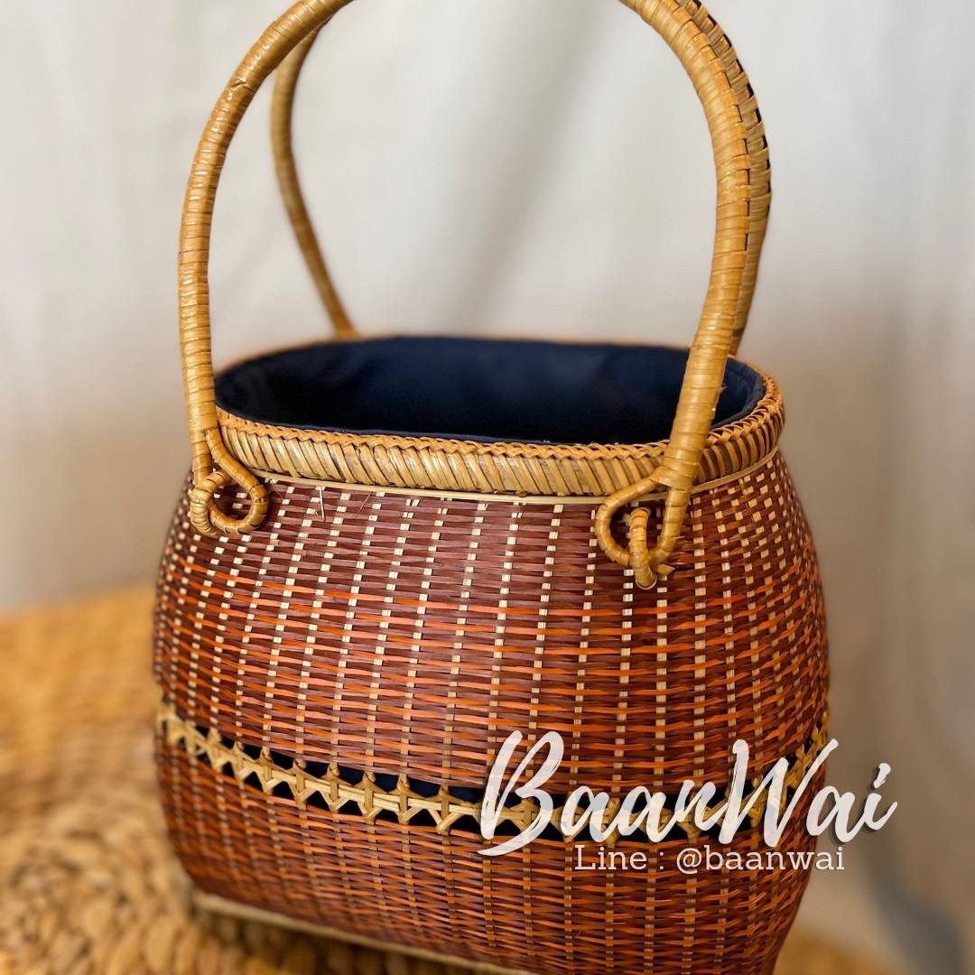 กระเป๋าไม้ไผ่ งานละเอียด (บุผ้า)