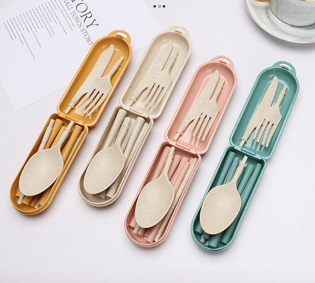 ชุดช้อนส้อมพกพา,ชุดช้อนส้อมตะเกียบมีดหลอดพกพา,ชุดช้อนส้อมฟางข้าวสาลี