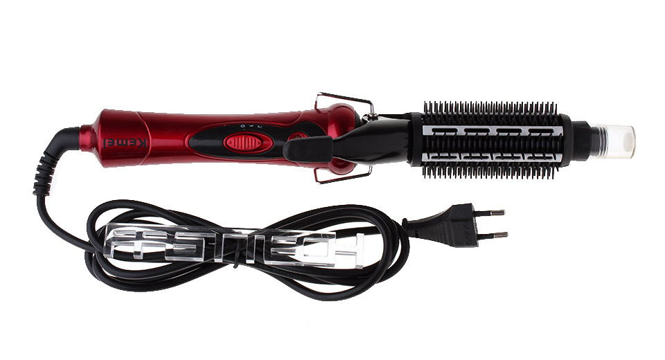 Kemei KM-026 เครื่องหนีบ&ม้วนผมไอน้ำ 2 in 1 พร้อมแปรงหวี ทั้งหนีบและอบไอน้ำ ลอนหยิก ปรับได้ 2 ระดับ หมุน 360 องศา – สีแดง