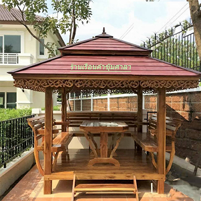 ( รหัส A4 ) ศาลา ไม้สัก สีเงา ทรงอโยธยา / ขนาด 2.00x2.00x3.00 เมตร