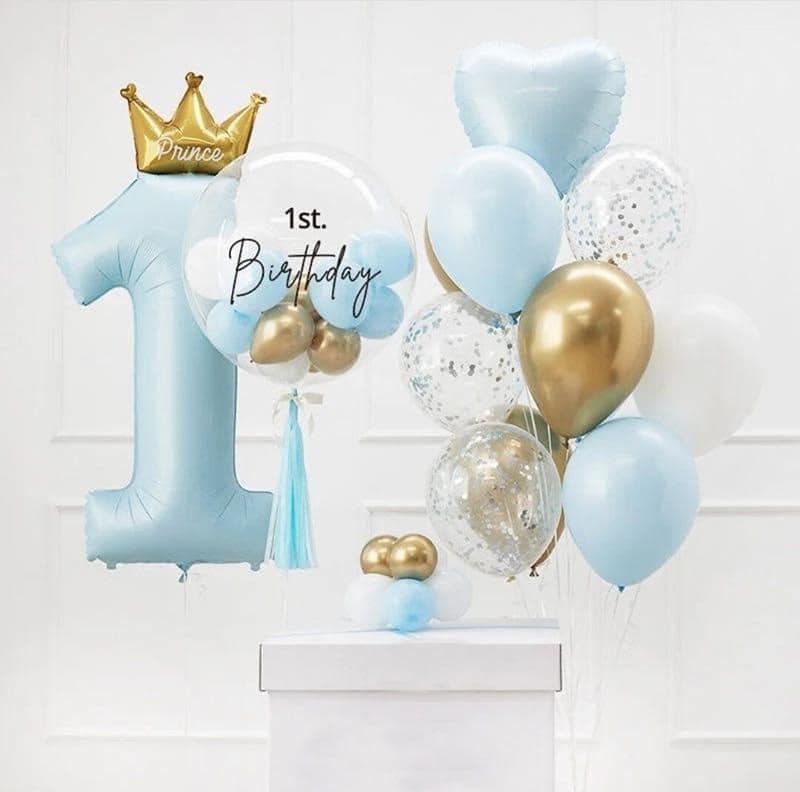 ลูกโป่งเด็กแรกเกิด-Baby shower balloons Blue and Metallic Gold (16 pcs.)