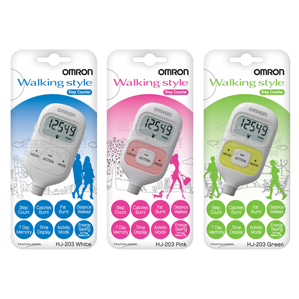 เครื่องนับก้าว Omron HJ-203 (สีเขียว/สีชมพู/สีขาว)