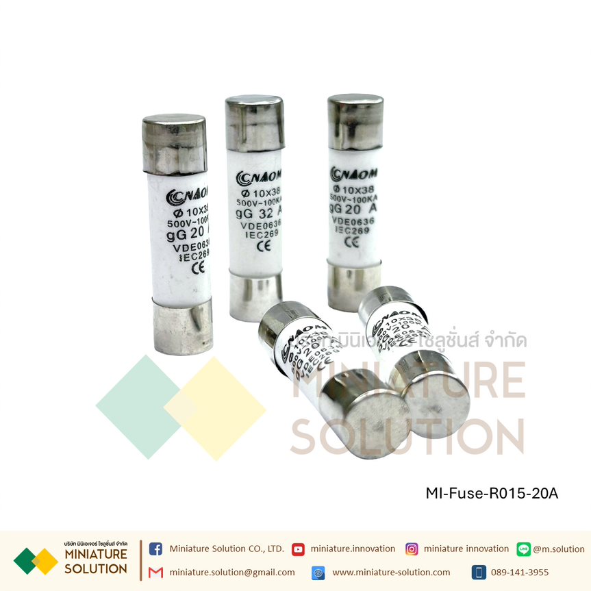ลูกฟิวส์ 10x38 ฟิวส์เซรามิค R015 สำหรับฐานฟิวส์ RT18 แอมป์ 2A 4A 6A 10A 16A 20A 32A รุ่นอย่างดี CNAOM (20A)