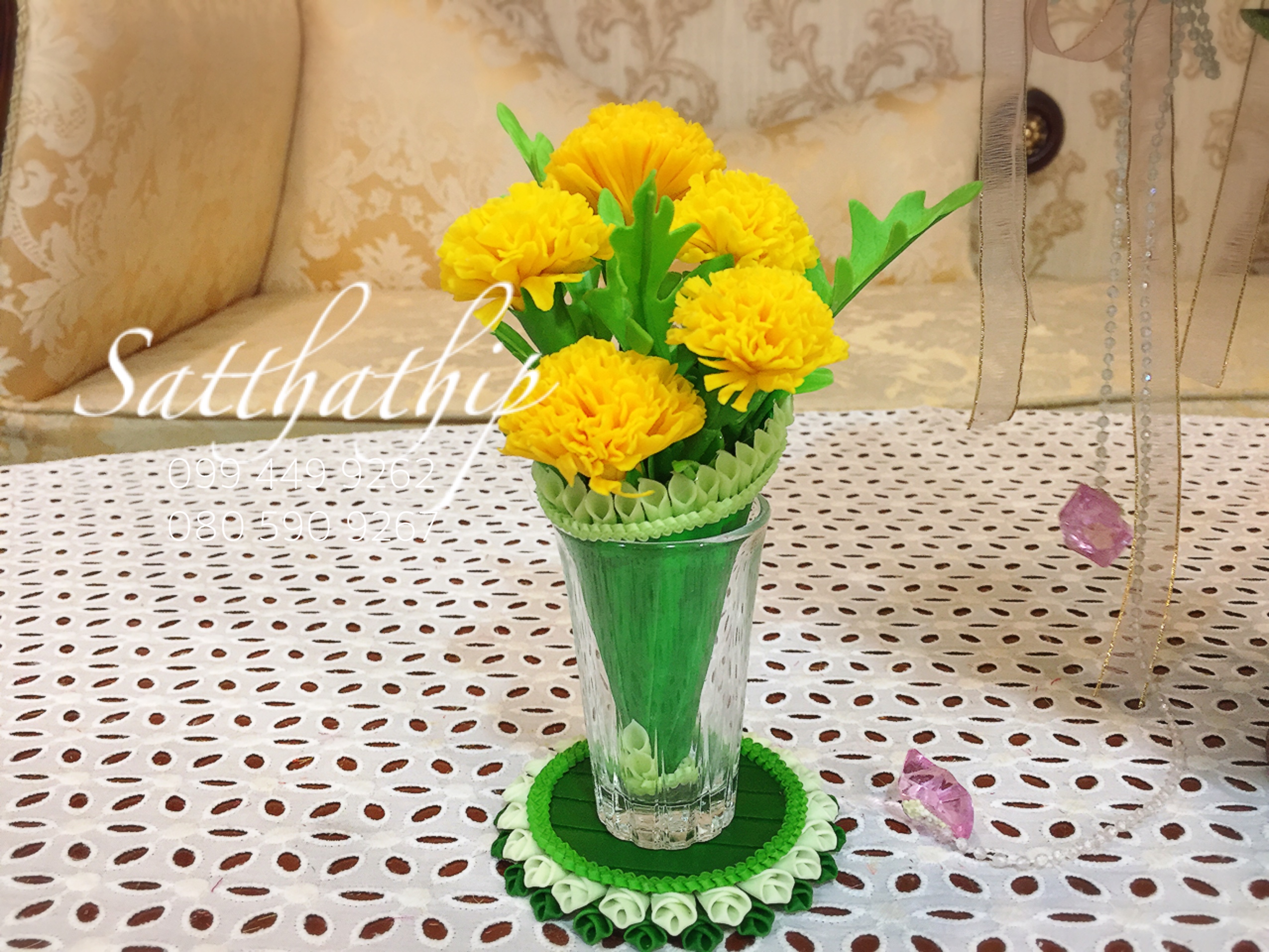 ชุดกรวยดอกดาวเรือง พร้อมถาดประดิษฐ์จากดิน - ดอกดาวเรือง - Marigold