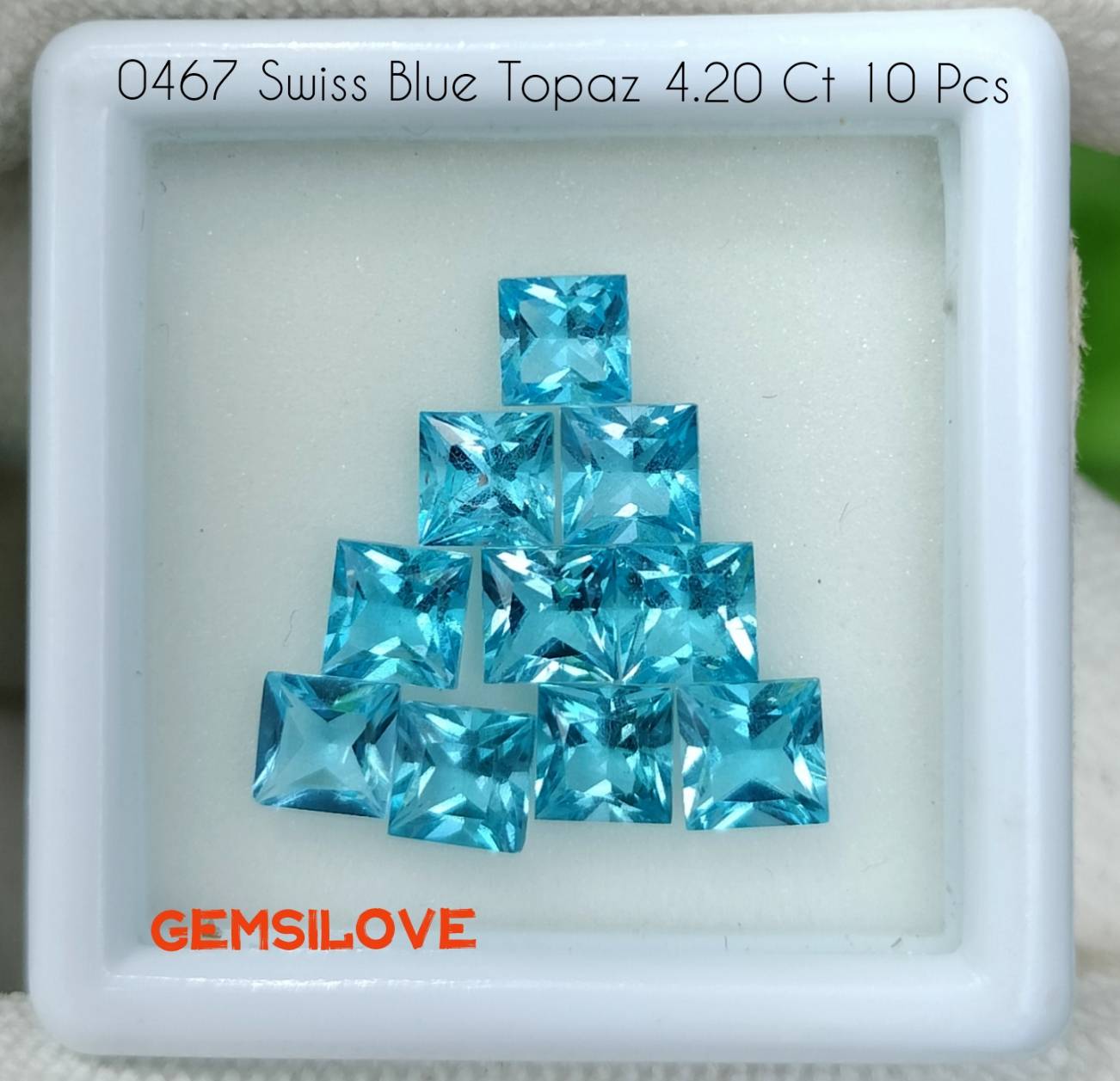 โทปาสสีฟ้าสวิส 4.20 กะรัต 10 ชิ้น 4 มม.