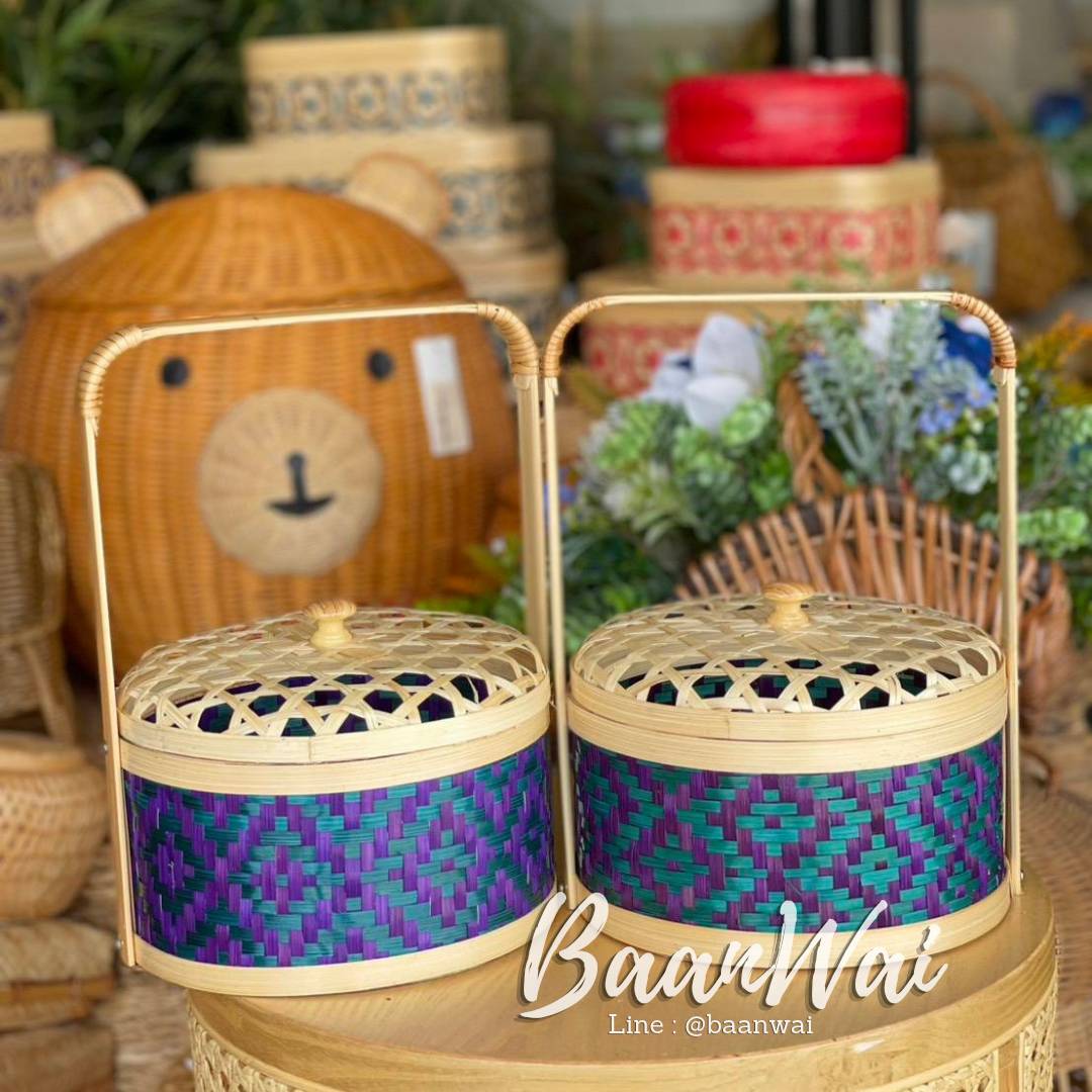 ปิ่นโตไม้ไผ่ ลายข้าวหลามตัด ขนาด 8*4 นิ้ว