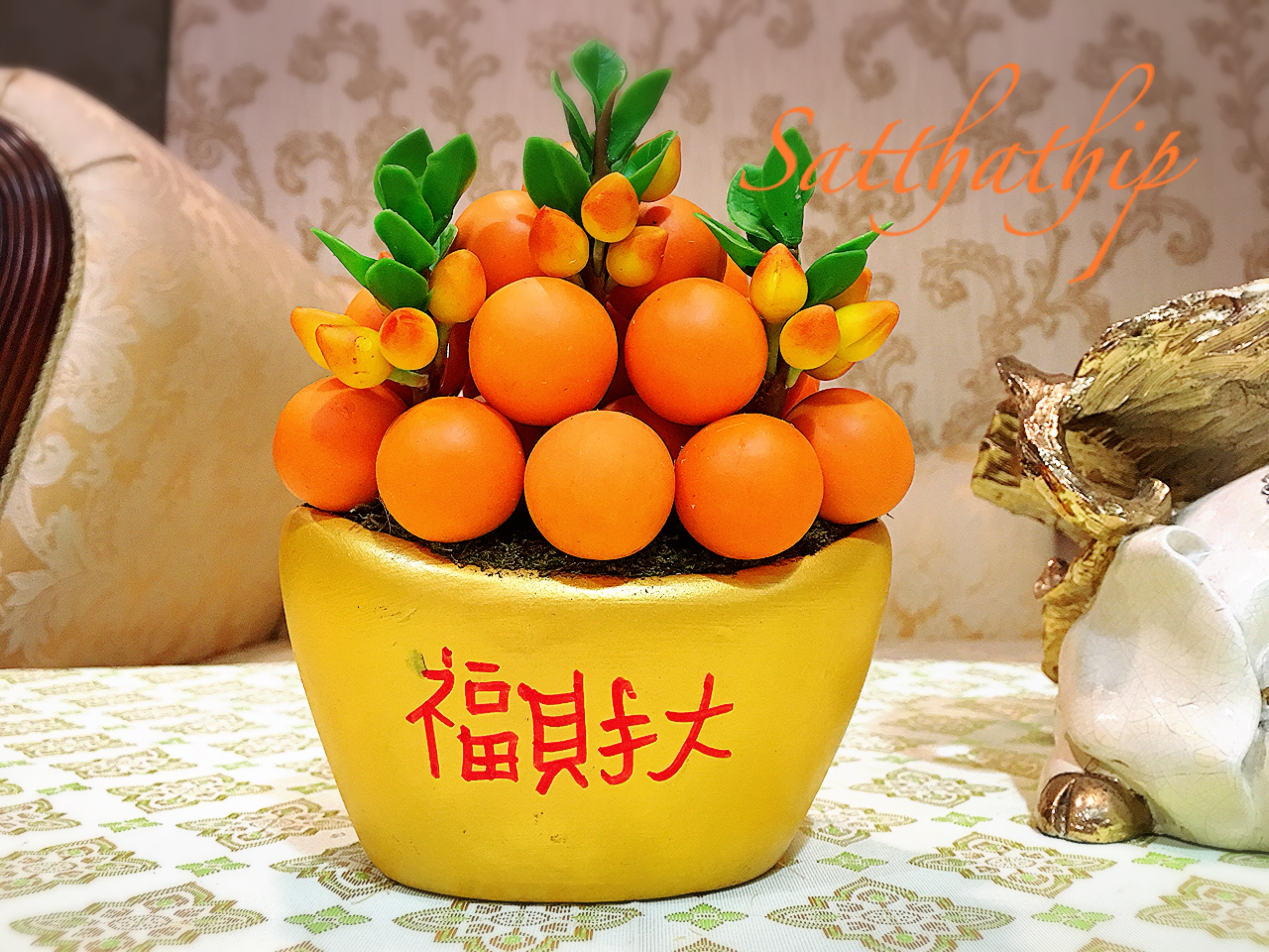ส้ม ประดิษฐ์จากดิน กระถางก้อนทอง - ผลไม้มงคล ประดิษฐ์จากดิน กระถางก้อนทอง