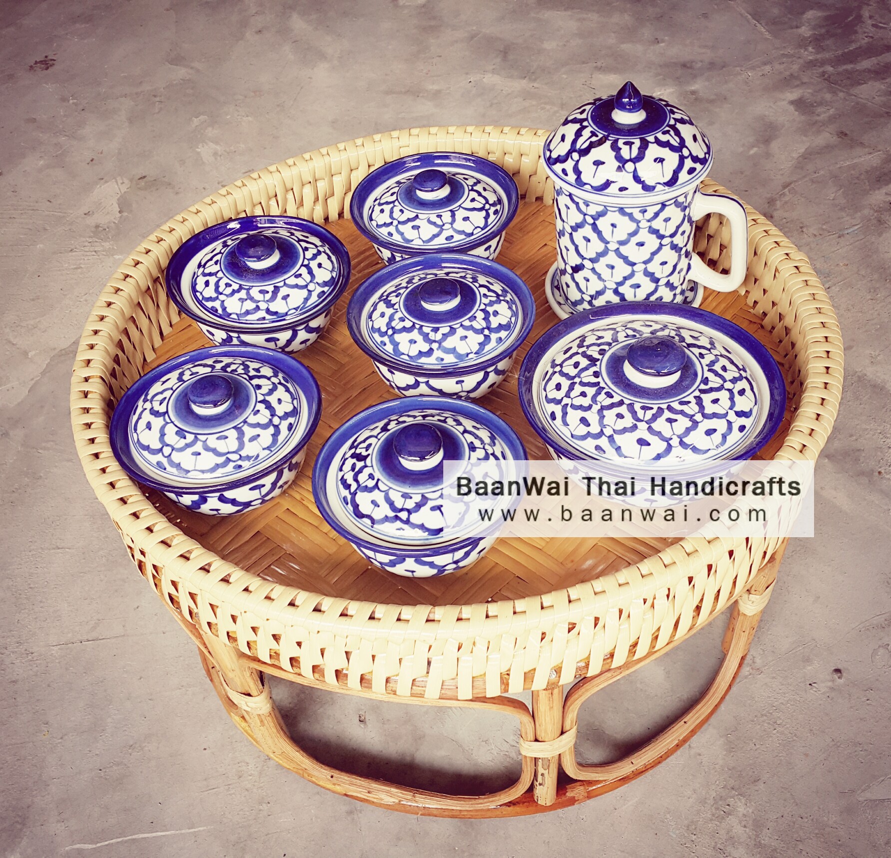 ชุดชามลายคราม โถเซรามิค โถลายคราม ขนาด 7 นิ้ว