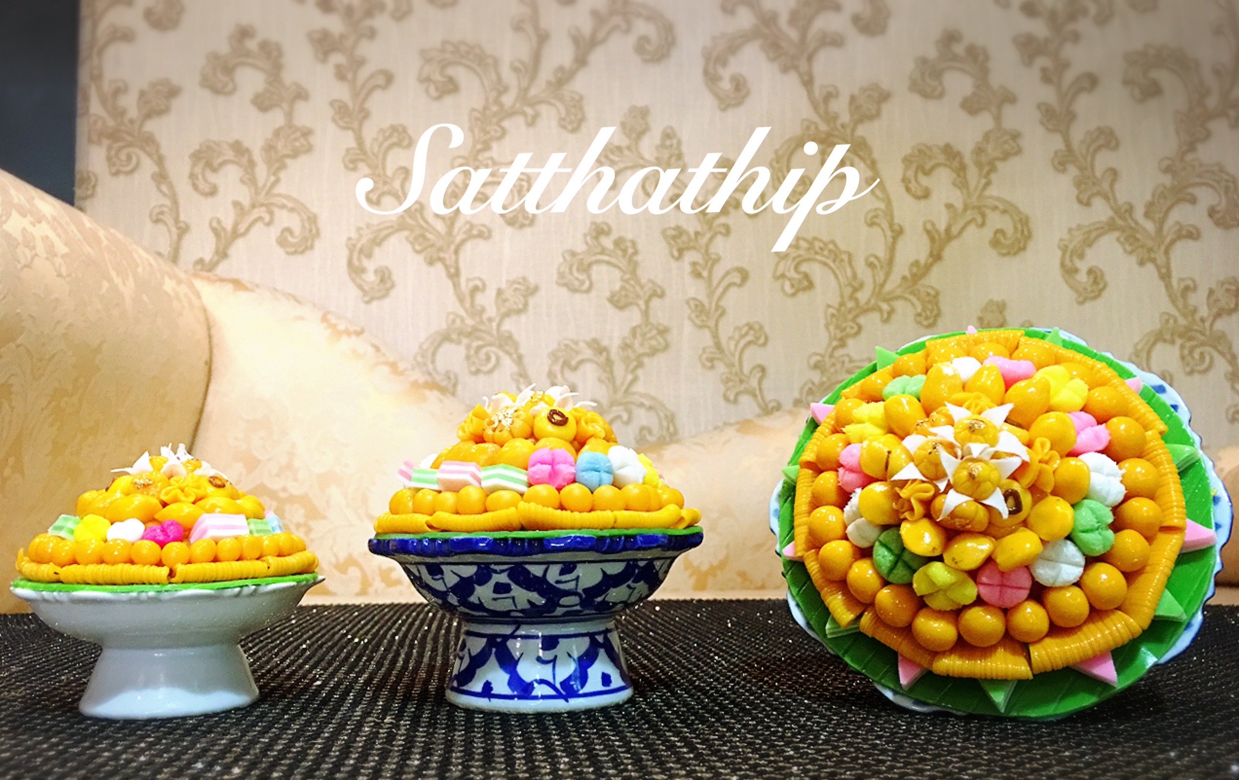 พานโมเดลขนมไทย ประดิษฐ์จากดิน - พานขนมมงคล ประดิษฐ์จากดิน - พานขนมไทย ดินปั้น