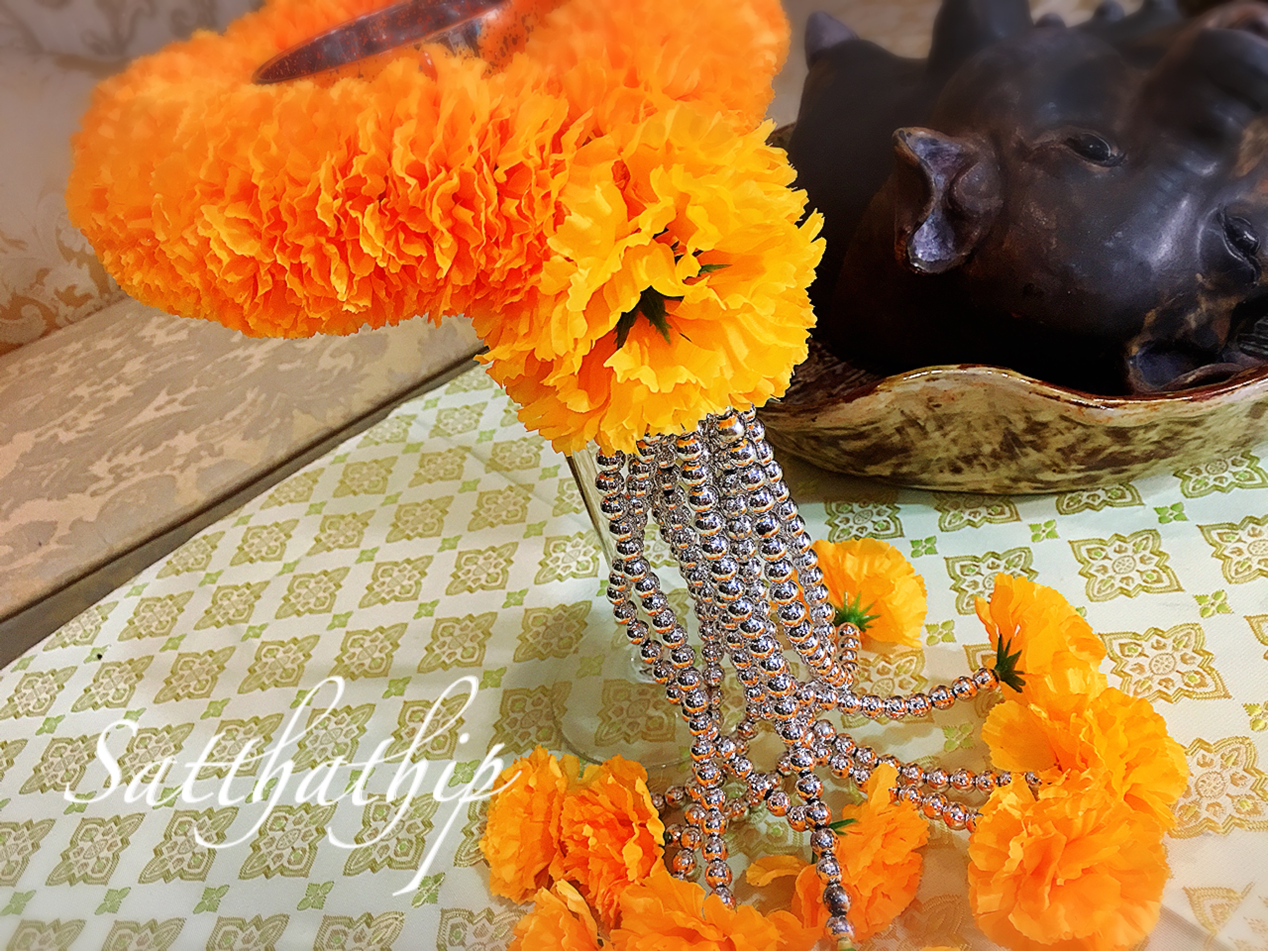 พวงมาลัยผ้า - พวงมาลัยดอกดาวเรือง ประดิษฐ์ - พวงมาลัยถวายศาลพระภูมิ - Fabric garland