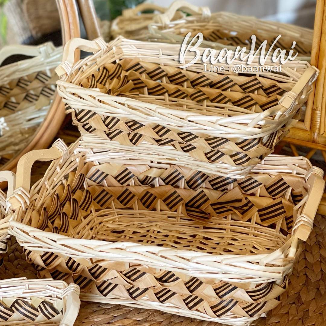 ตะกร้าหวาย ตะกร้าจัดกระเช้า มีหูจับ ทรงเหลี่ยม