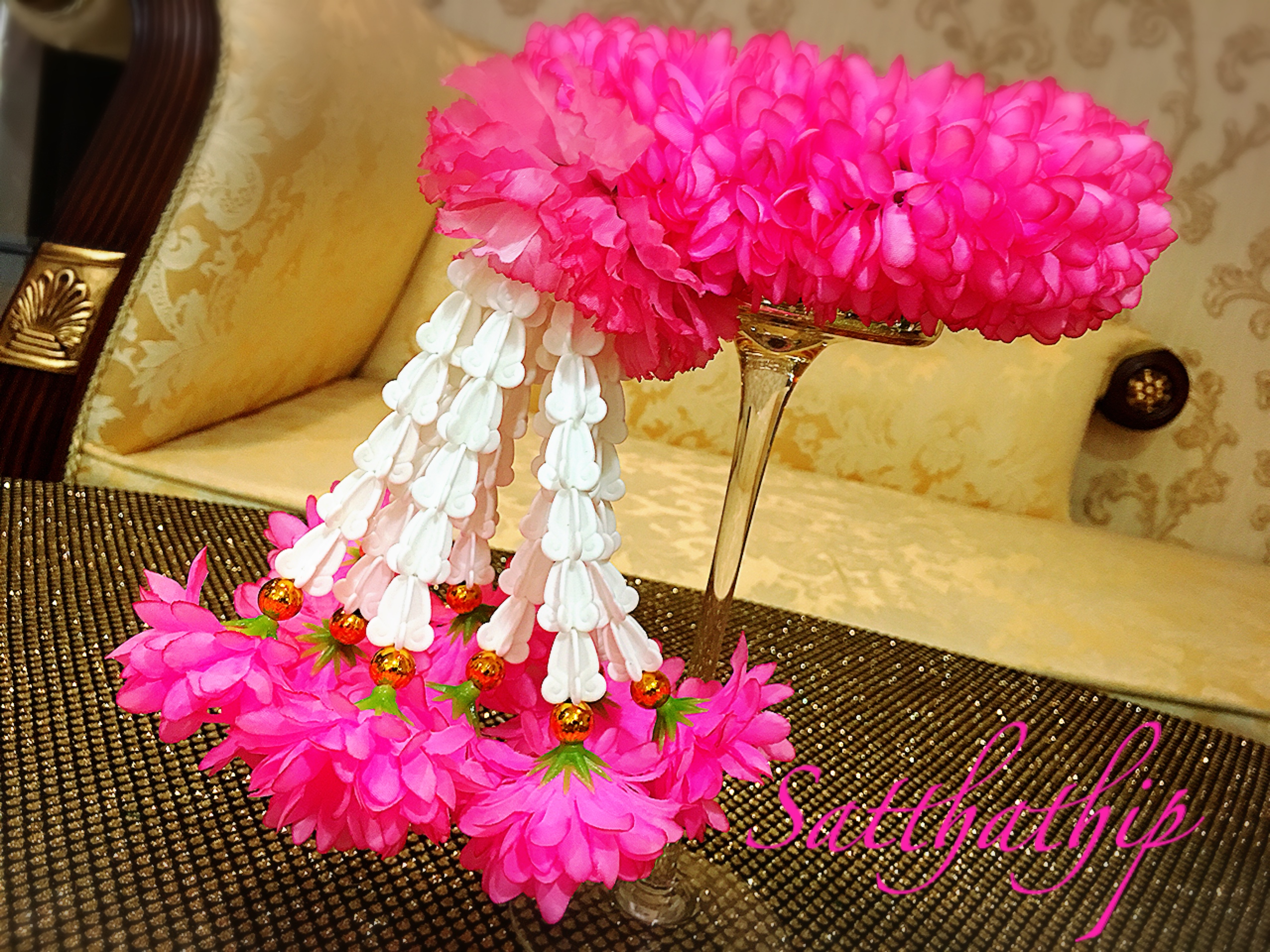 พวงมาลัยผ้า - พวงมาลัยดอกมัม ประดิษฐ์ - พวงมาลัยถวายศาลพระภูมิ - Fabric Garland