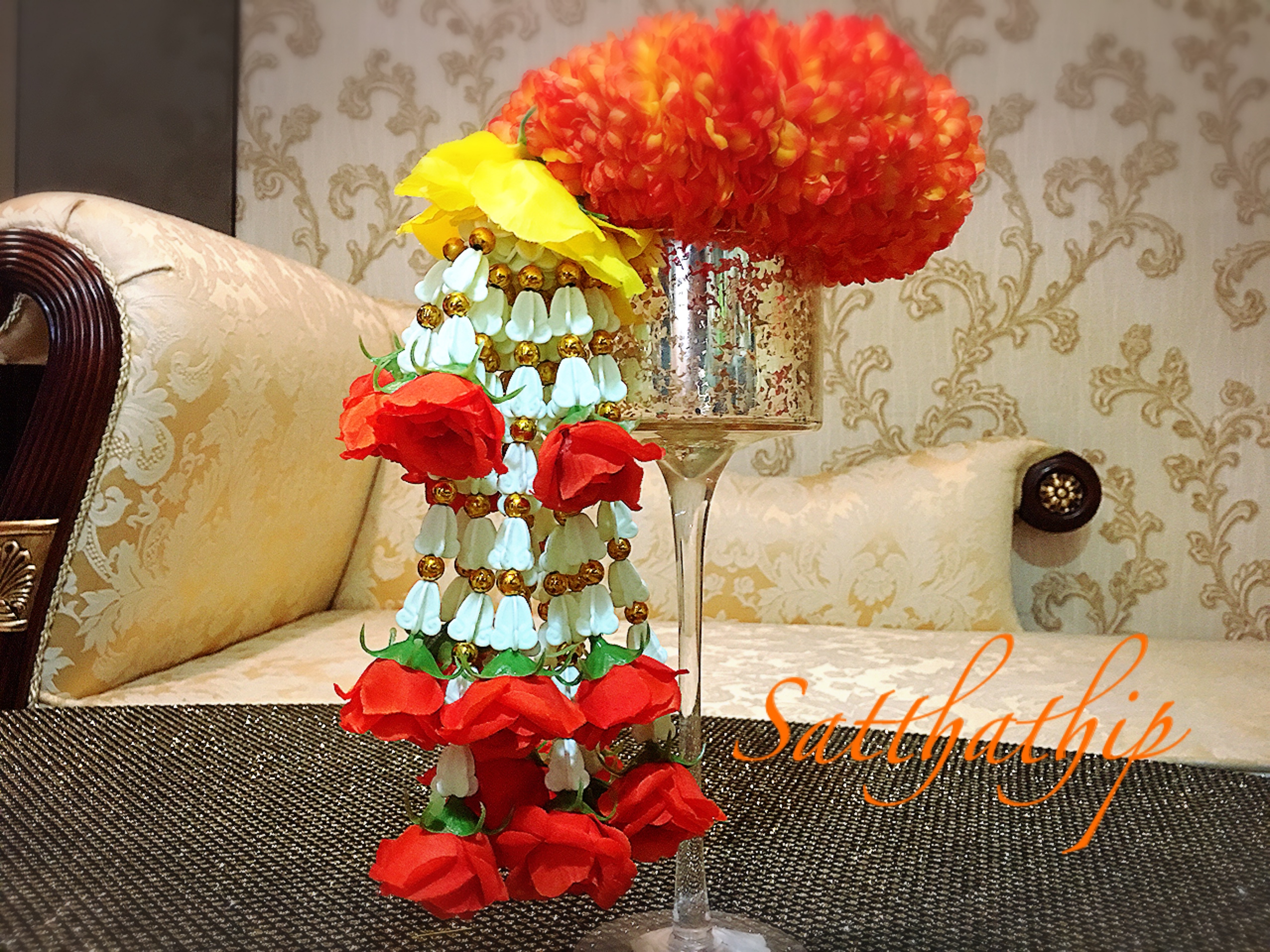 พวงมาลัยผ้า - พวงมาลัยดอกมัม ประดิษฐ์ - พวงมาลัยถวายศาลพระภูมิ - Fabric Garland