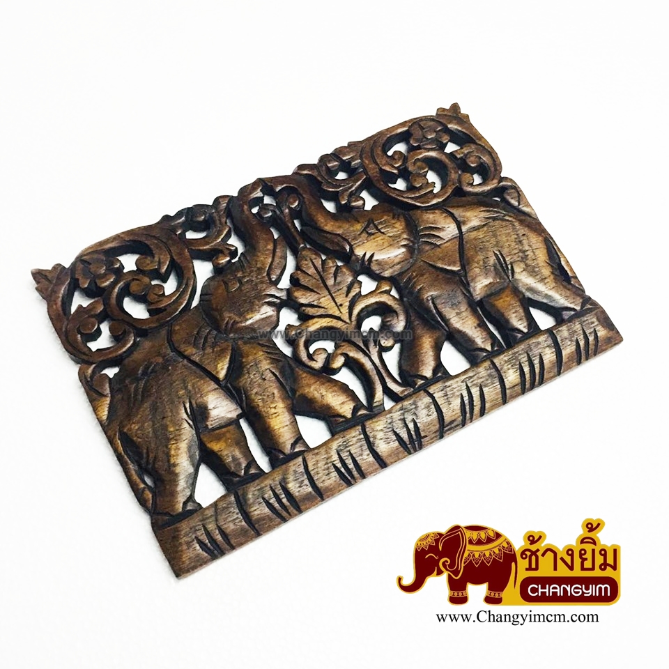 แผ่นไม้แกะสลัก ( 8" x 12" ) ช้างคู่