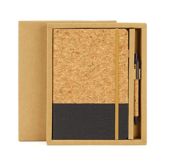 ชุดสมุดโน้ต+ปากกา+กล่อง,สมุดไดอารี่ปกไม้ก๊อก,สมุดโน้ตปกไม้ก๊อก,A5