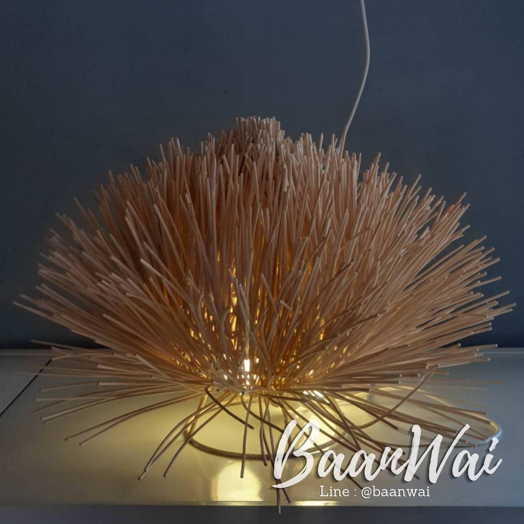 โคมไฟหวายตั้งพื้น โคมไฟพุ่มหญ้า ฟอกขาว ขนาด 55 * 30