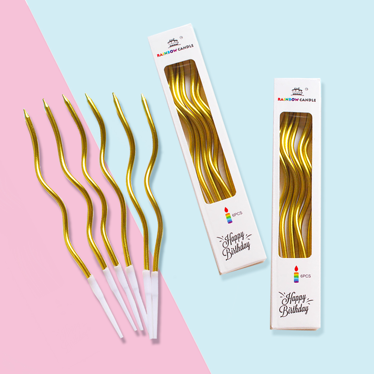เทียนวันเกิด เกลียวยาวสีทอง 6ชิ้น/แพค Candles Gold color 14.5 cm. (12-8462)
