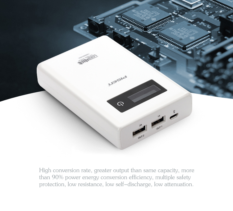 PISEN แบตสำรองแท้ 10,000 mAh พาวเวอร์แบงค์ LCD Power Station รุ่น TS-D111 จอ LCD แสดงผล ชาร์จเร็ว 2.4A สวิตซ์ทัชกรีน Dual USB คู่ 5V-2A เก็บประจุเต็มที่ได้ยาวนาน พกพาสะดวก ฟรี!! สาย Micro USB - สีขาว