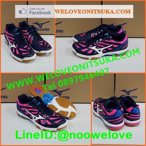 Mizuno Wave Hurricane 3 สีกรมตัดชมพู รองเท้ากีฬา Indoor รุ่นใหม่ ยอดนิยม สีสวย ชัดเจน พื้นหนานุ่ม ใส่สบายเท้า V1GC174002