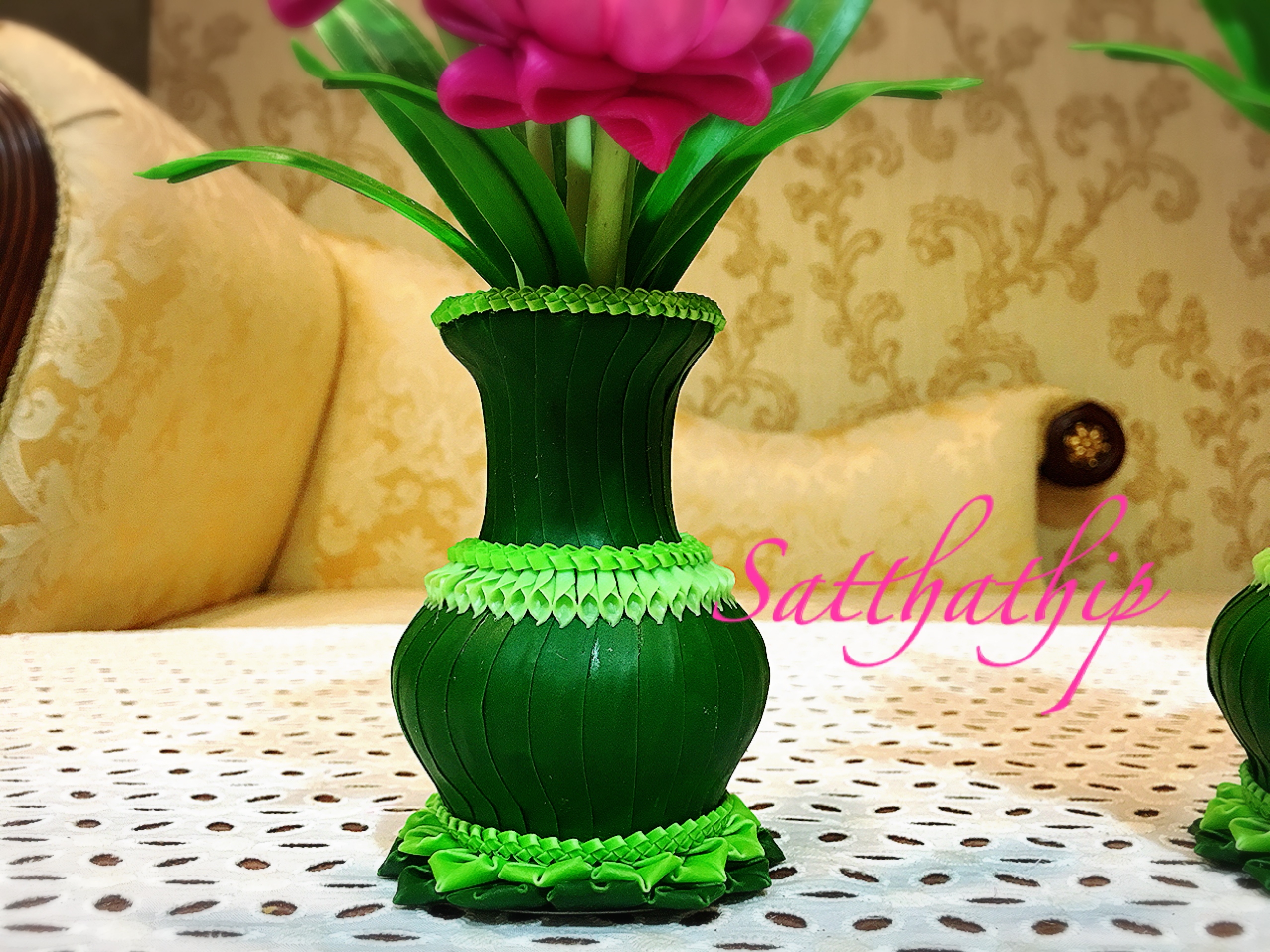 แจกันดอกบัว - ดอกบัวประดิษฐ์ - แจกันดอกบัวหลวงสีชมพู (ข้างละ 5 ดอก) ประดิษฐ์จากดิน - แจกันดอกบัวประดิษฐ์ - Lotus Flower