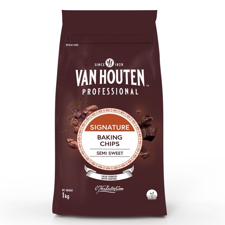 (ยกลัง) Van Houten Semi Sweet Dark Baking Chips (Dark compound) ดาร์คช็อคโกแลตชิพส์คอมพาว์ด บรรจุ 1 kg. x 10 ถุง (05-7084-11)