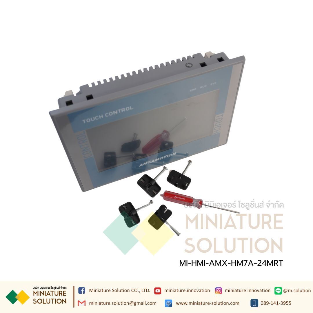 HMI AMSAMOTION 2in1 industrial control all-in-one 7 inch PLC FX3U ภายในจอ DI16 DO4 DT4 AI4 AO2 PT100 2 (AMX-HM7A-24MRT)