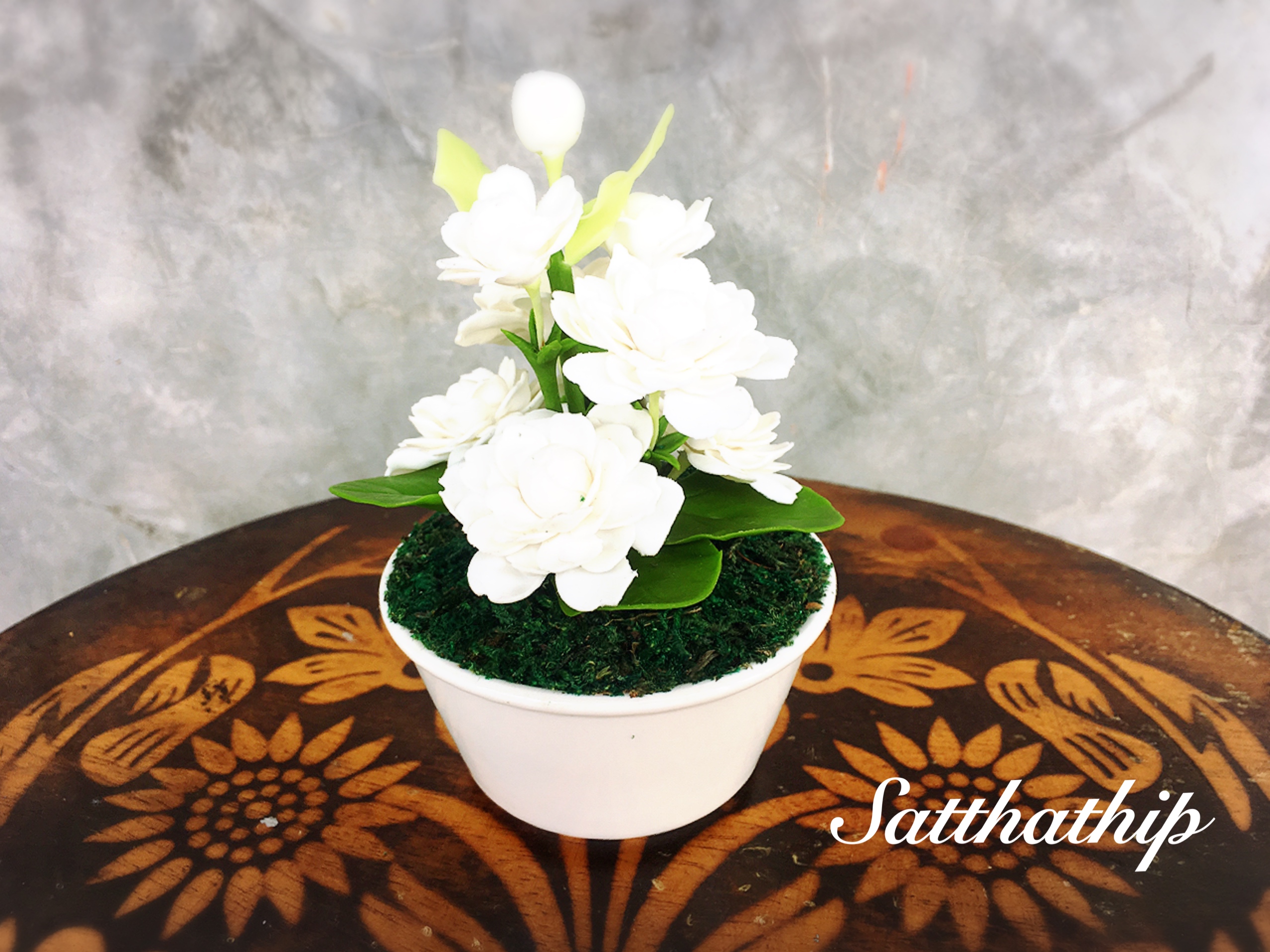 กระถางดอกมะลิ ประดิษฐ์จากดิน - Jusmine Flower