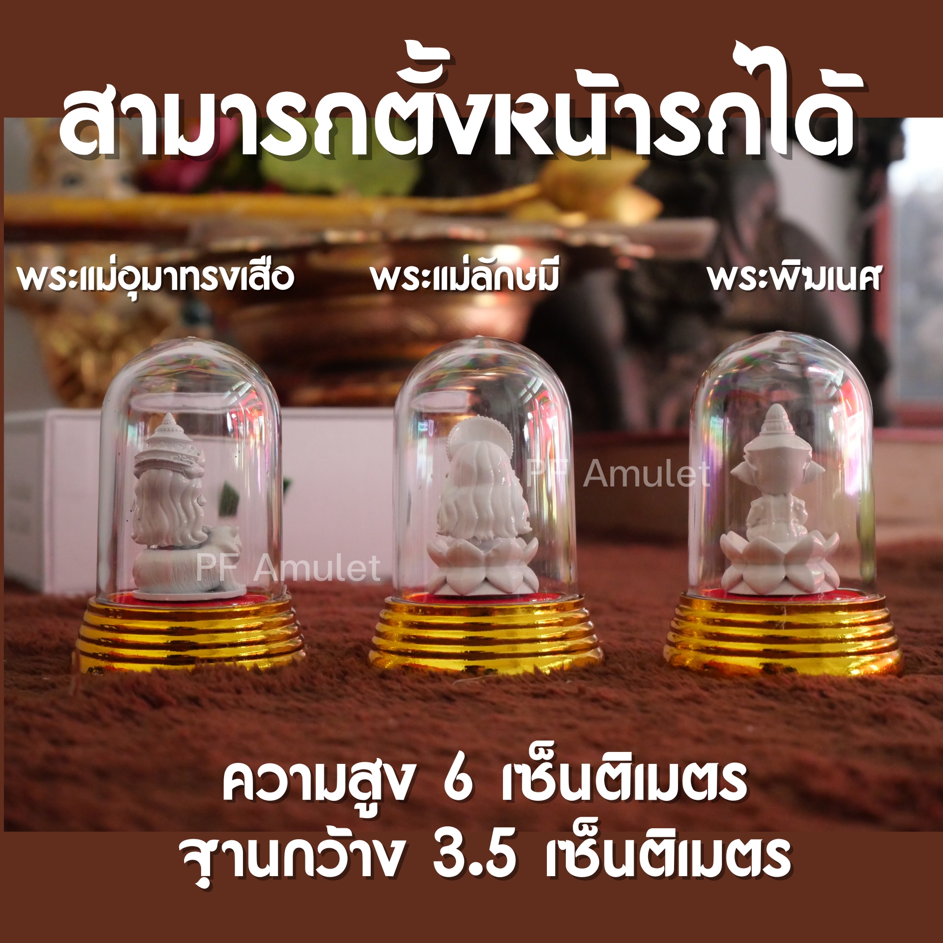 ครอบแก้วเทพฮินดู (พระแม่อุมาทรงเสือ พระแม่ลักษมี พระพิฆเนศ) ปั้นงานสวย องค์เล็ก มีบทบูชาให้