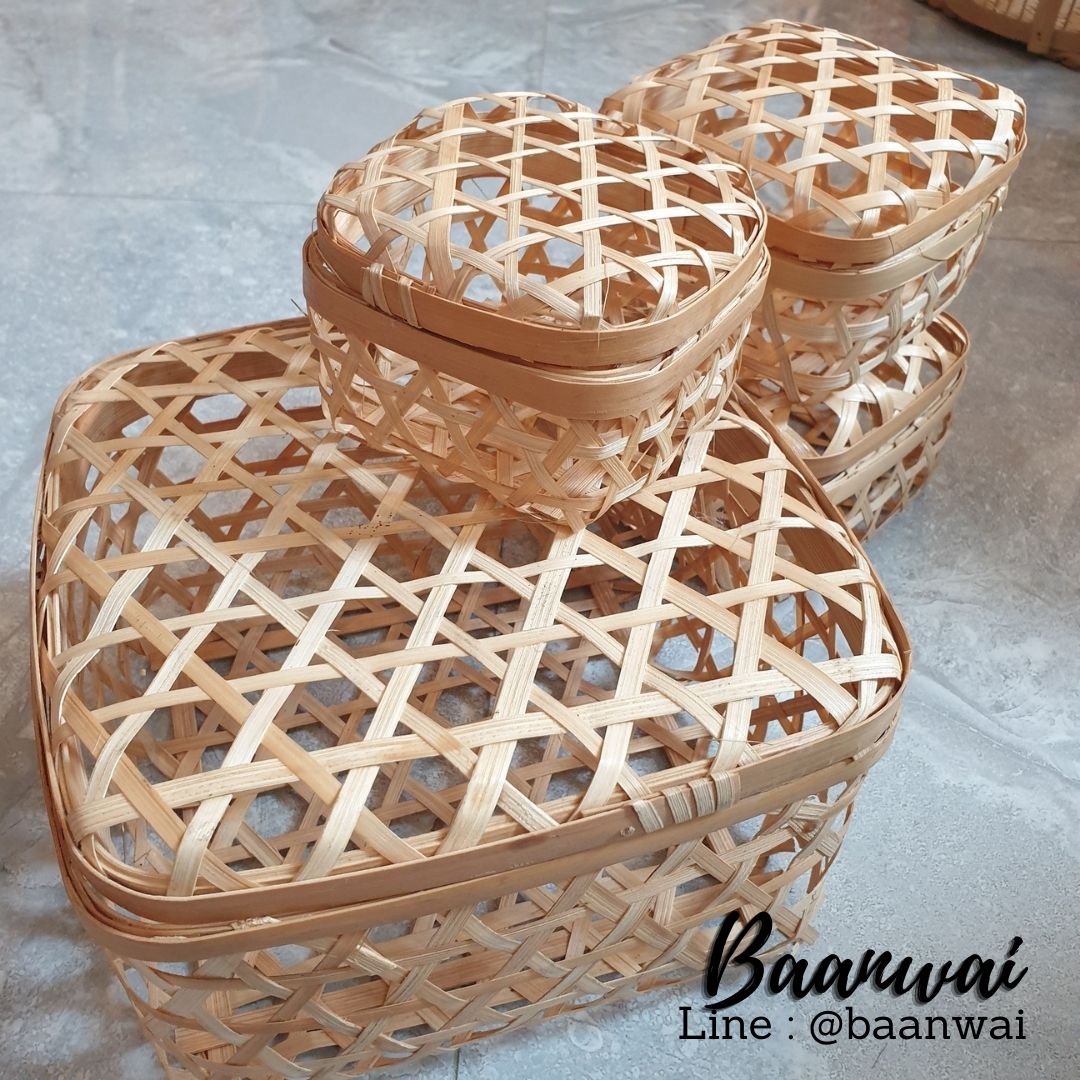 กล่องไม้ไผ่สาน ฝาปิด มี 5 ขนาด