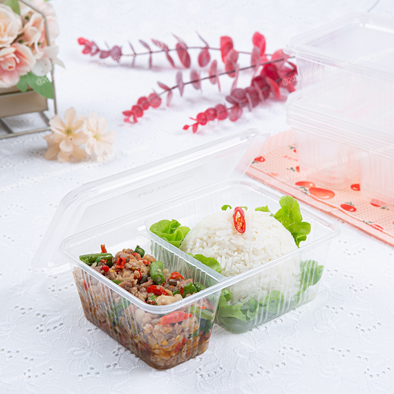 กล่องอาหาร 2 ช่อง PP 750 cc. ฝาแยก 25 ใบ (09-7647)