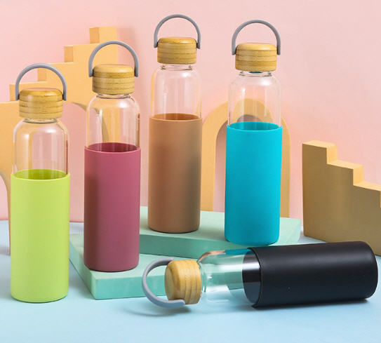 ขวดแก้วใส,ขวดแก้ว,ขวดแก้วพร้อมที่จับซิลิโคน,500ml