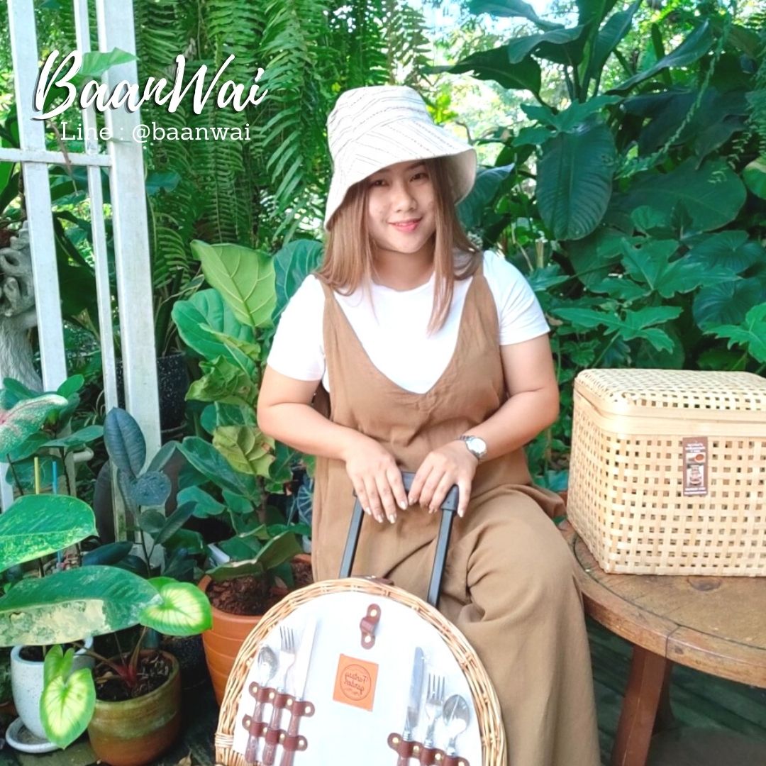 ตะกร้าปิคนิค หวายหลิว บุผ้า แบบล้อลาก