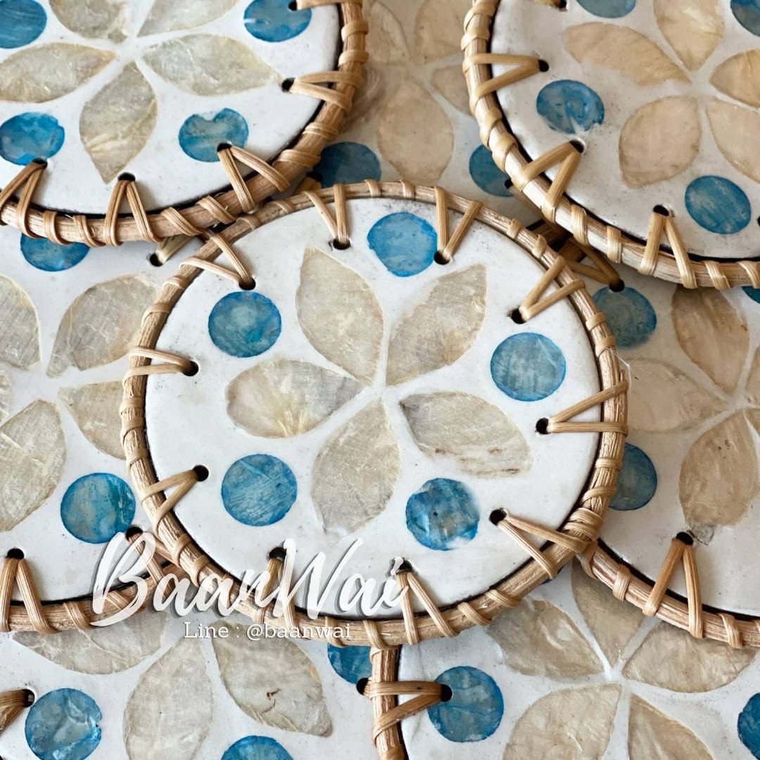 แผ่นรองแก้วลายเปลือกหอย ขนาด 4 นิ้ว (คละลาย)