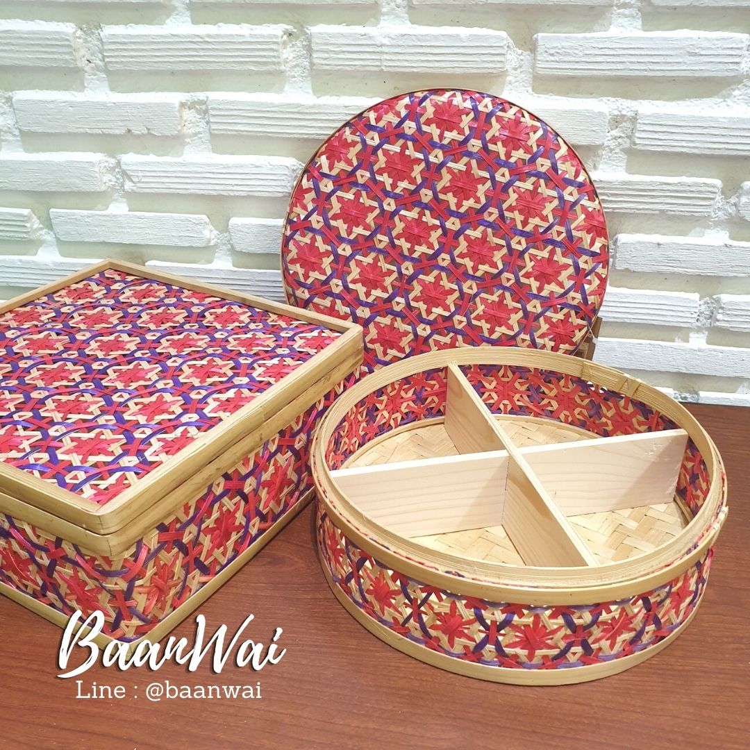 กล่องชะลอม ลายพิกุล ทรงเหลี่ยม ขนาด 10 นิ้ว