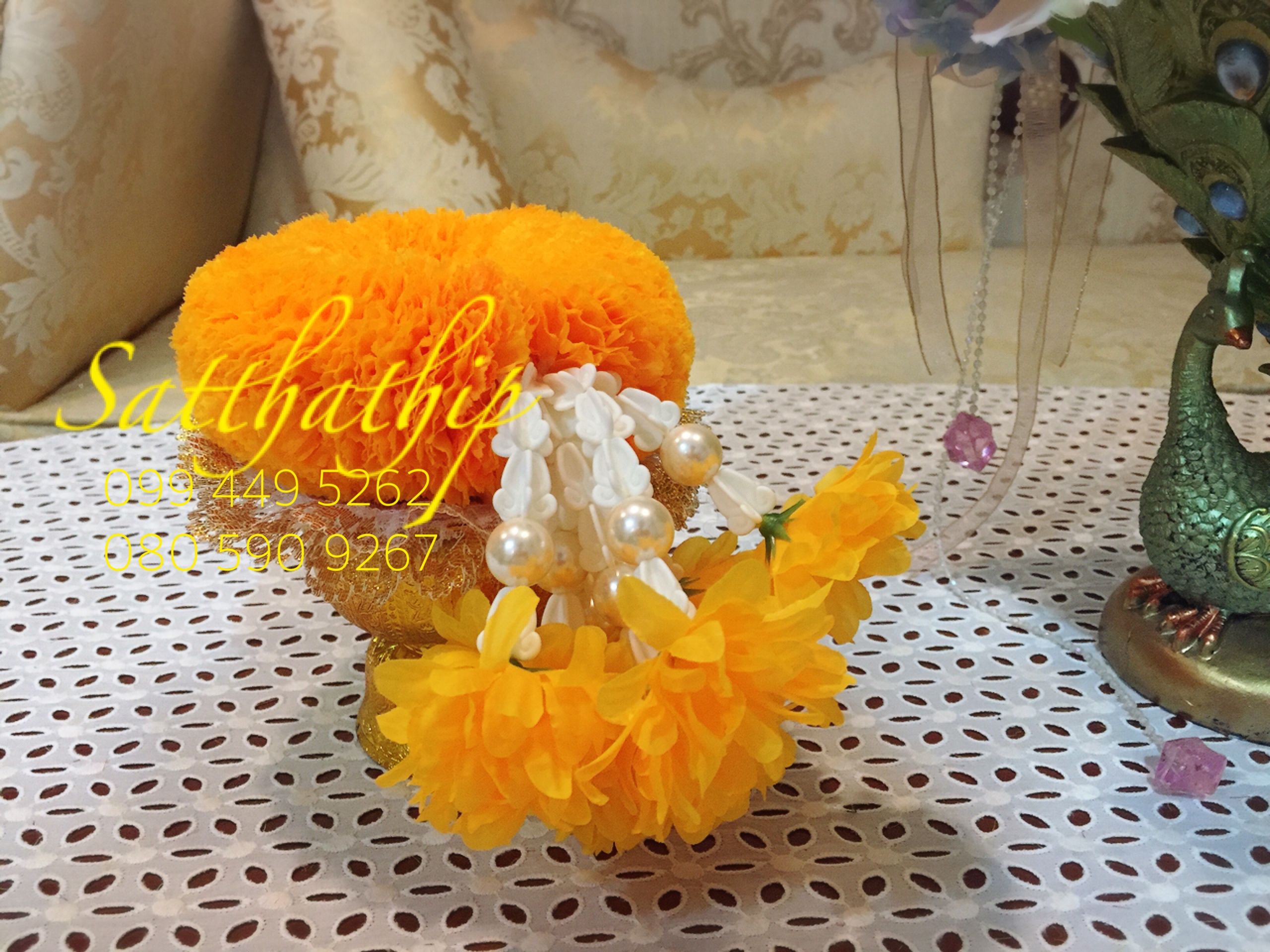 พวงมาลัยผ้า - พวงมาลัยดอกมัม ประดิษฐ์ - พวงมาลัยถวายศาลพระภูมิ - Fabric garland