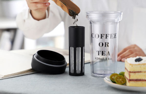 แก้วน้ำสองชั้น,แก้วกาแฟ,แก้วพร้อมที่กรองชา,420ml