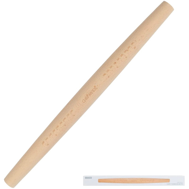 Chef Made WK 9836 tapered Rolling Pin 18 inches ไม้นวดแป้งแบบไม้มีสเกล ยาว 18 นิ้ว (12-8166)