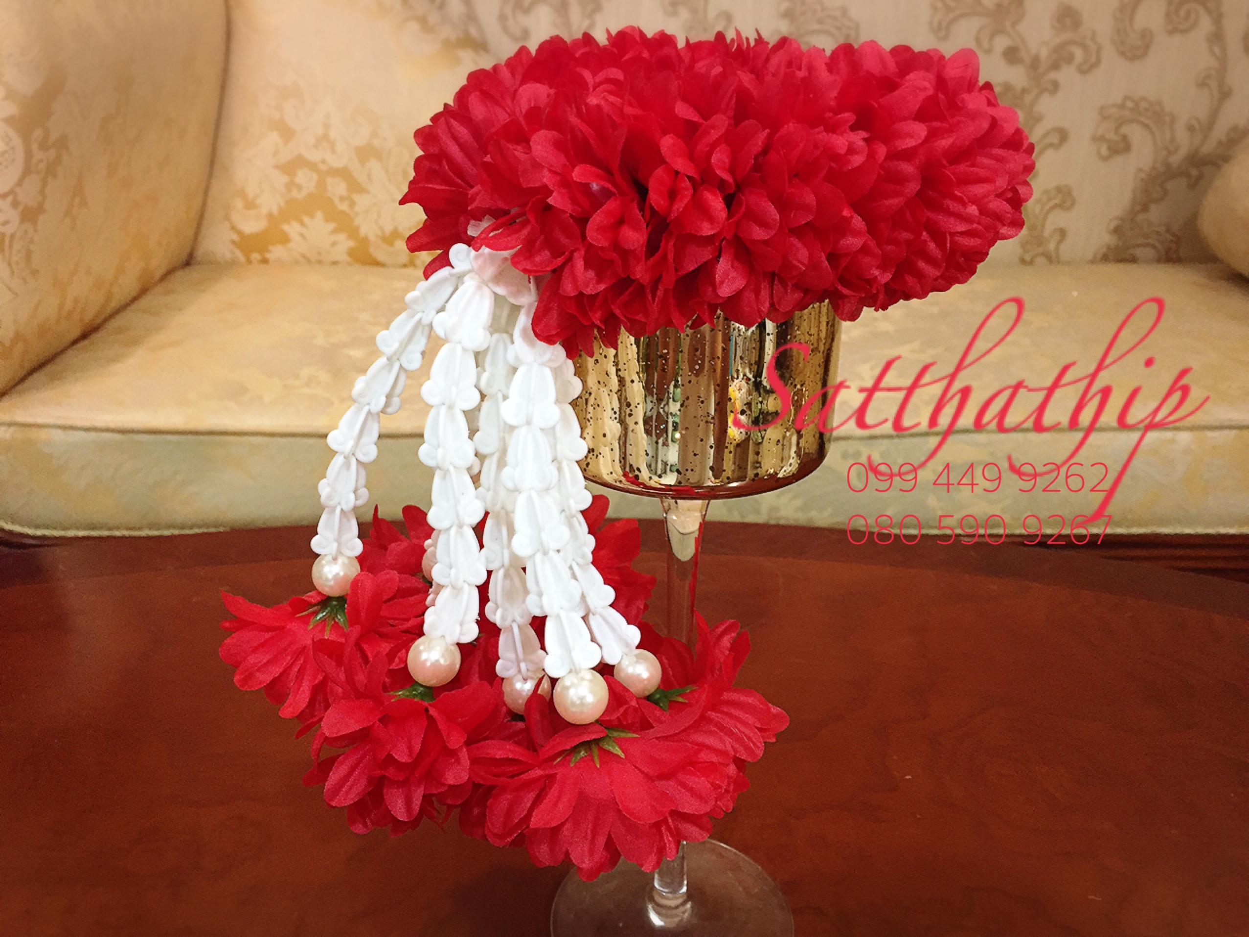 พวงมาลัยผ้า - พวงมาลัยดอกมัม ประดิษฐ์ - พวงมาลัยถวายศาลพระภูมิ - Fabric garland